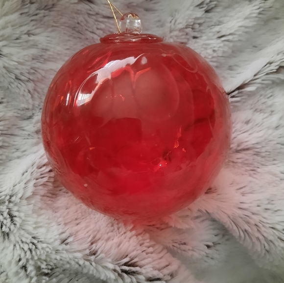 Christmas Hand Blown Studio Art Glass Ornament Ball Sphere 4" Red Vintage? Heavy - Picture 3 of 5